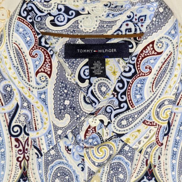 Tommy Hilfiger Button Down Paisley Blue Large Mens - Picture 1 of 5